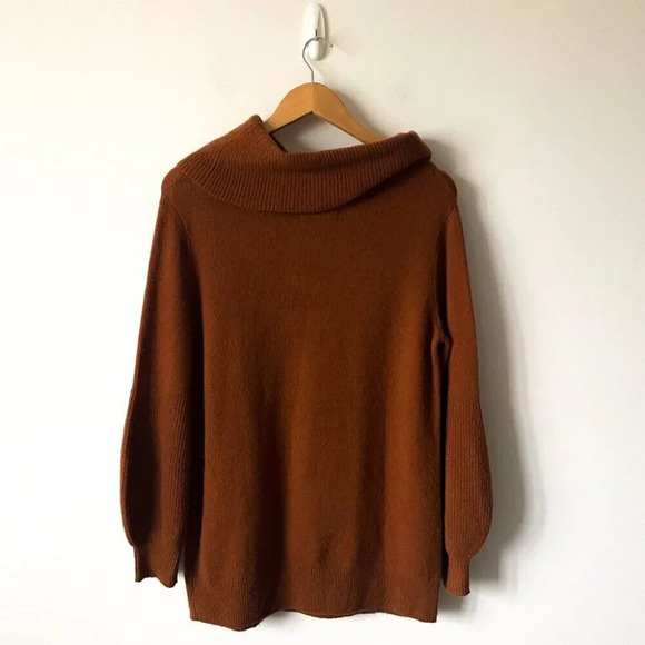 Anthropologie Wool Yak Blend Cowl Turtleneck Slouchy Sweater Pumpkin Size XS - Picture 6 of 8